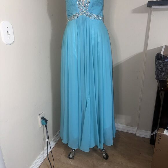 Deb Dressss Prom Formal Blue Rhinestone Hand Beaded Chiffon Dress Gown Sz 4 - Picture 4 of 16